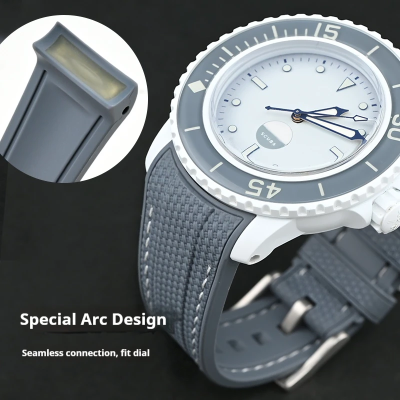 Liquid Silicone Strap Watch Band for Swatch X Blancpain Fifty Fathoms Sport Waterproof Replace Bracelet for Ocean of Storms 22mm