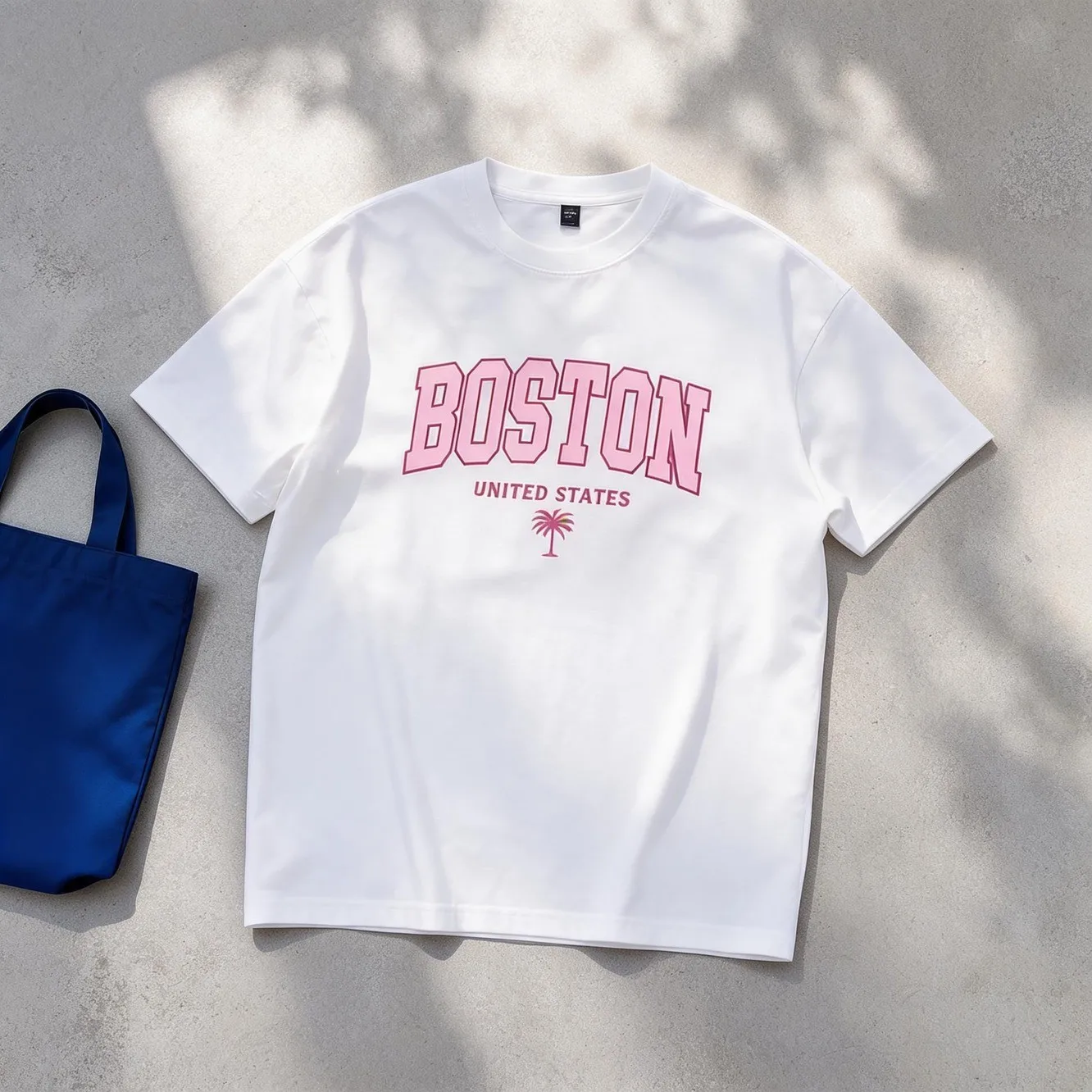 Mens Clothes Boston Letters Palm Print White TShirt, Unisex Casual Crew Neck Tshirt, Plus Size Men's Clothing 5XL, Lightweight 220gsm Knit Fabric, Machine Washable, For Spring/Summer/Fall Independence Day/Labor Day/Valentine's Day
