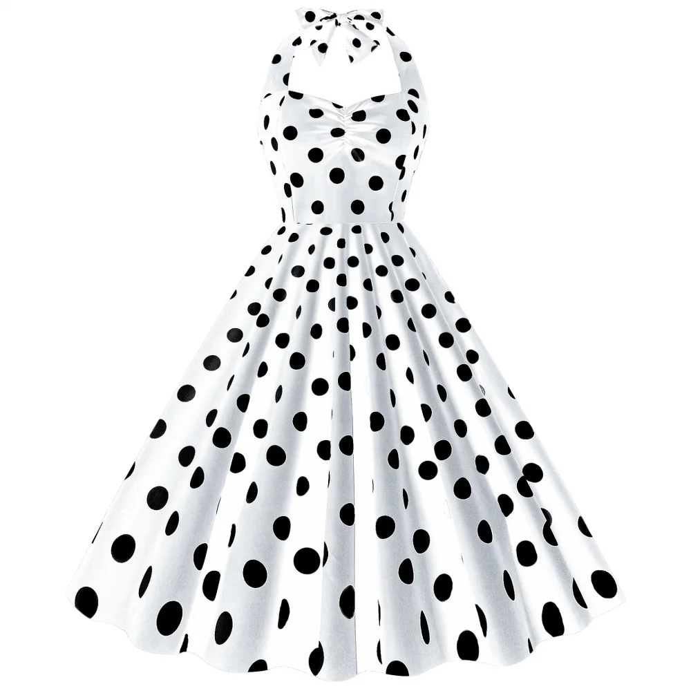 Frauen 50er 60er Jahre Vintage ärmelloses Kleid 1950s Polka Dot Blumen Vintage Swing Kleid für Rockabilly Prom Halloween Party kleid