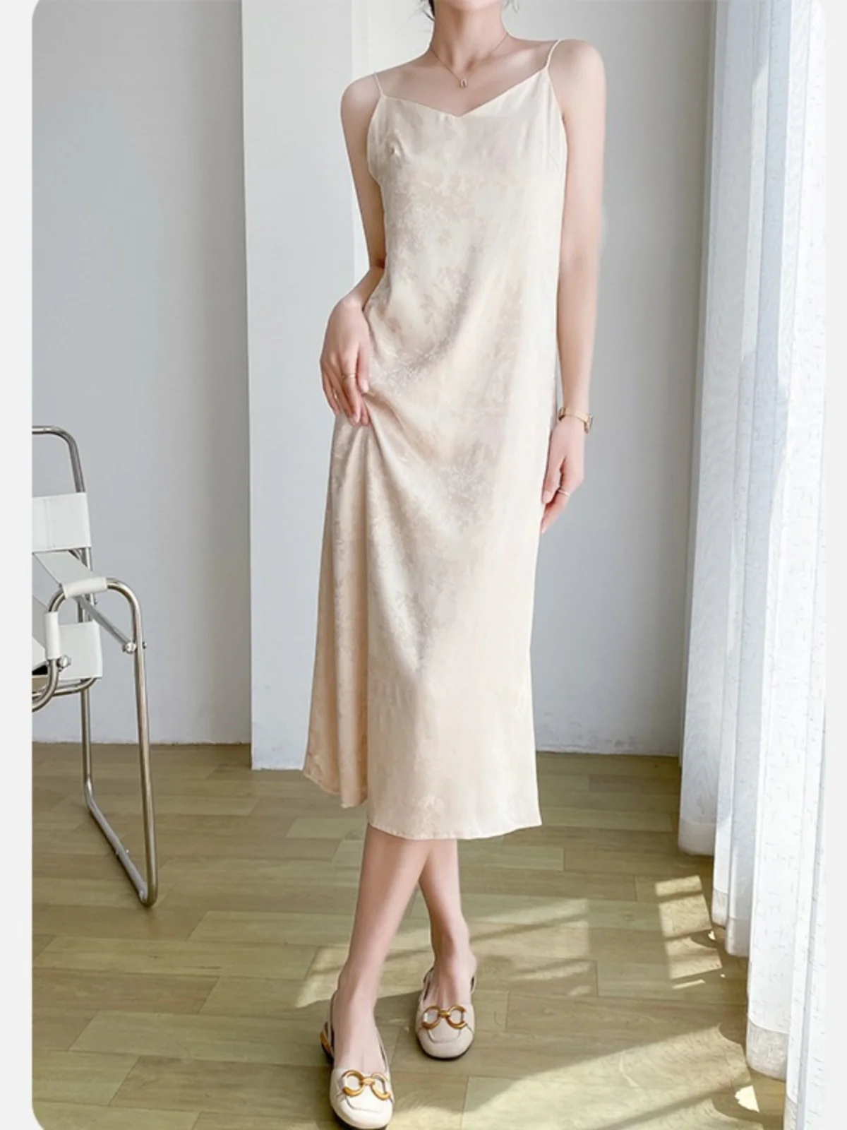 Verano Ele satén acetato correa Dr mujer A-Line Svel V-Ne chaleco largo Dr Vintage Sle cintura suelta