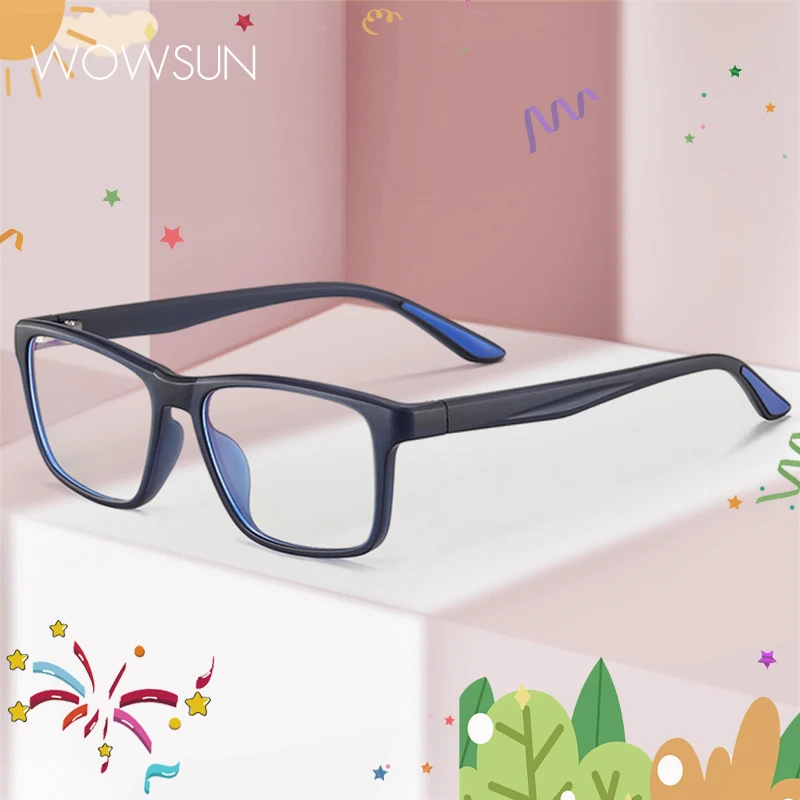 WOWSUN Fashion Children's Anti Blue Light Glasses Boys and Girls Flat Light Glasses TR Computer Eye Protection Glasses AA186