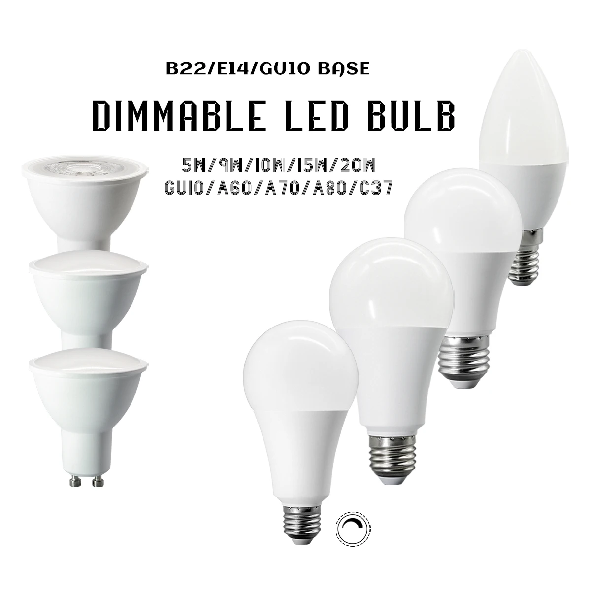 

E27 E14 GU10 Лампы с регулируемой яркостью LED10 15 20 Вт 60 Вт Эквивалент лампы накаливания 3000K-6000K Байонетные лампы Лампа