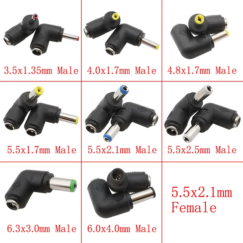 DC Connector 5.5x2.1mm Female Jack DC Power Adapter to 6.0x4.4mm 6.3x3.0 5.5x2.5 5.5x1.7 4.8x1.7 4.0x1.7mm Male Plug Right Angle