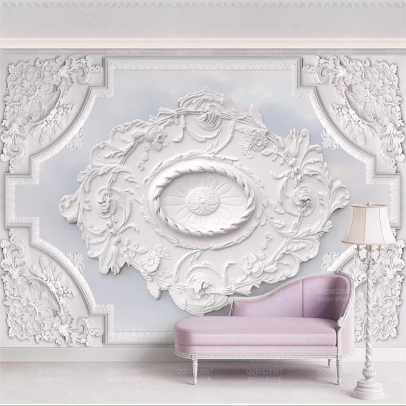 Custom 3D Ceiling Wallpaper Mural Relief Pattern Curtains For Living Room Bedroom Home Decor