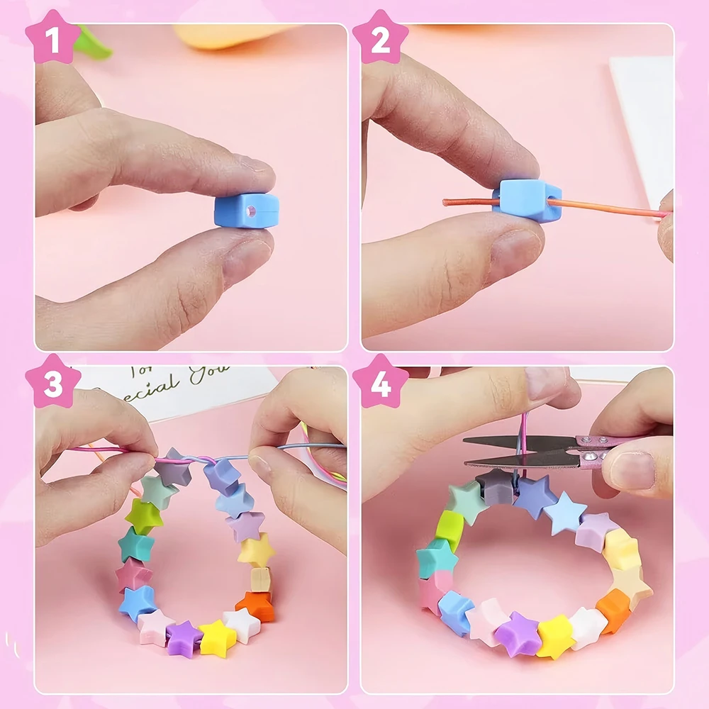 LOFCA 20 Stück Silikon-Sternperlen für die Schmuckherstellung, Armbänder, DIY-Schlüsselanhänger, Halskette, Schmuckzubehör – Detail 5
