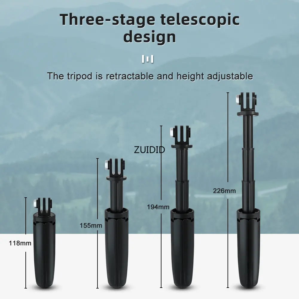 ZUIDID Foldable Tripod Mini Portable Tripod Monopod for GoPro 12/11/10/9/8/7/6/5/4 Black Session Osmo Action Camera Accessories