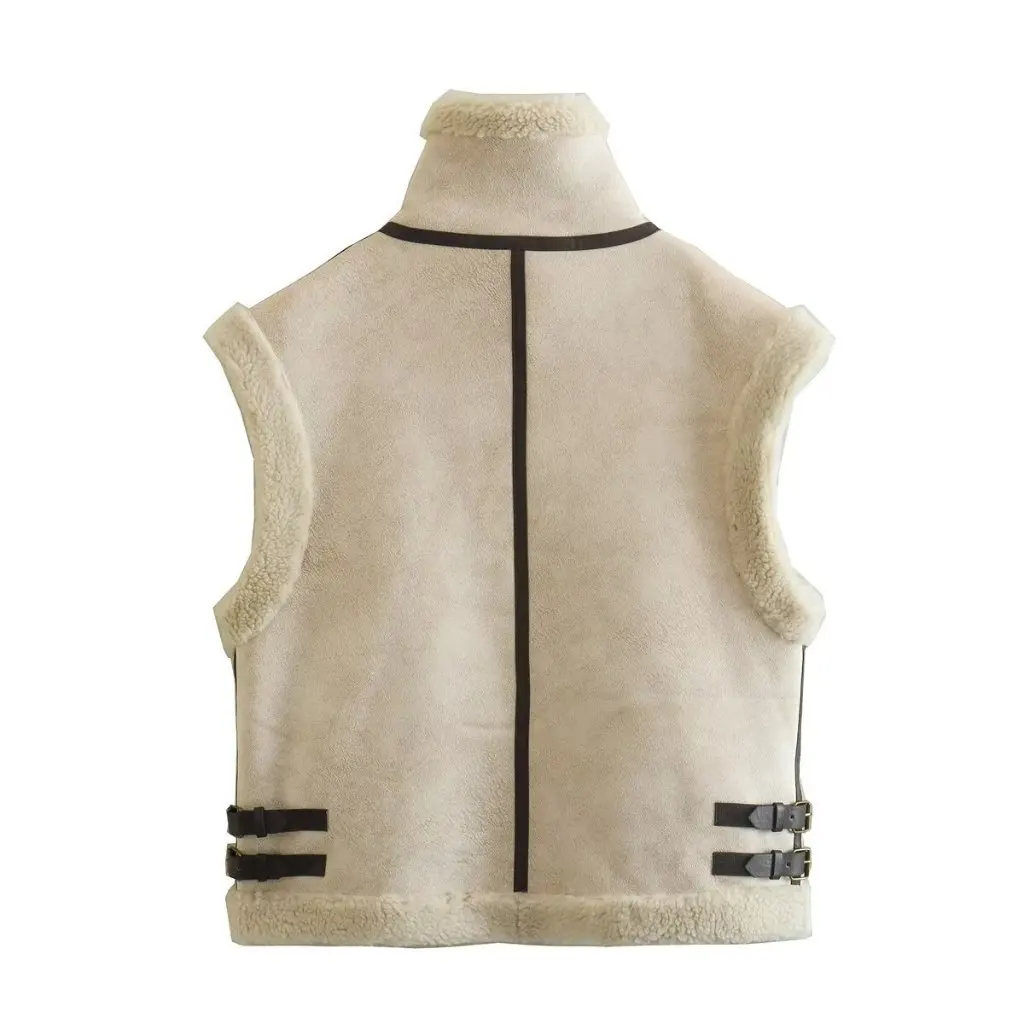 

Y2K Women's Sleeveless Cotton Vest Faux Fur Stitching European American Style Fashion Top for Women