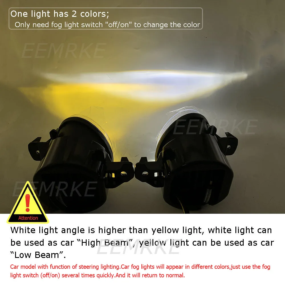 1-Set Car Fog Lamp Assembly for Great Wall Hover H3 II 2014-2016 DW Hower H3 2017-2019 DRL w/ Lens White + Yellow L and R Lights