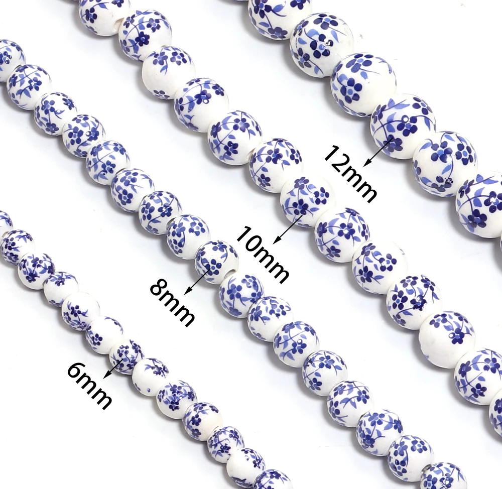 6 8 10 12mm Ceramic Beads Celadon Flower Round Loose Beads For Jewelry Making Bracelet Necklace DIY  Crafts Handmade Accessories