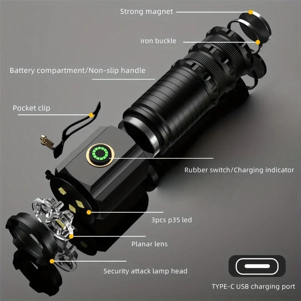 Powerful Mini LED Flashlight Super Bright Aluminium Pocket Torch Rechargeable Waterproof Hiking Camping Flash Light with Magnet