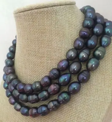 

stunning 9-10mm tahitian black pearl necklace 17- 18-19inch 925Silver clasp