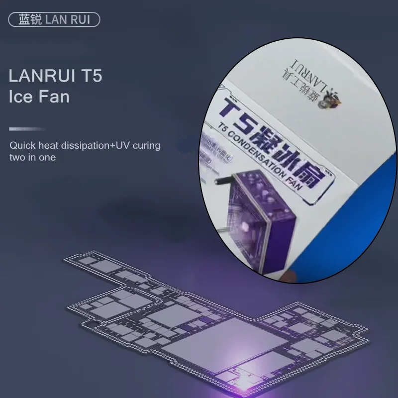 Lanrui T5 Ice Cooling Fan 3-in-1 Cooling UV Curing Fan for Electronic Motherboard Repair PD Fast Charging 3-Speed Control Tools