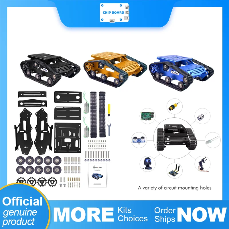 Smart robot car tank chassis kit with aluminum frame, big platform and dual motors for Arduino or Raspberry Pi robotics