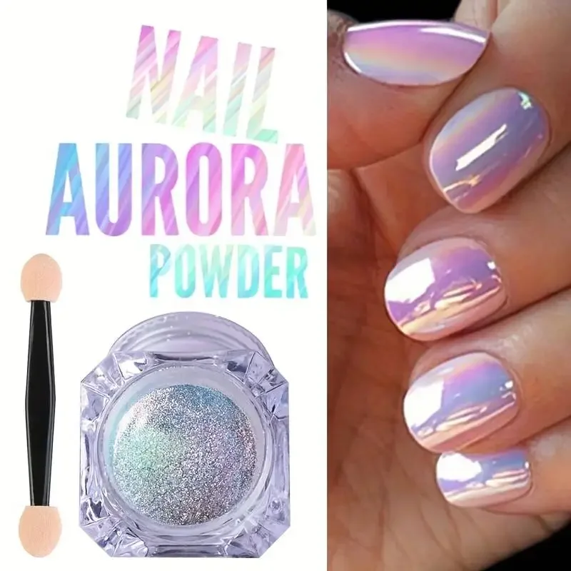 Aurora-Poudre à ongles effet miroir chromé, nail art, sirène arc-en-ciel AB