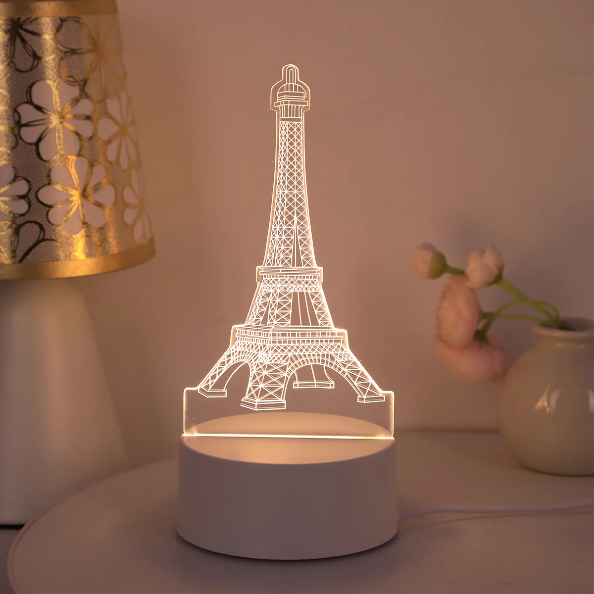 3D monochromatic Eiffel Tower acrylic small night light LED atmosphere decoration night light suitable for bedrooms, study rooms