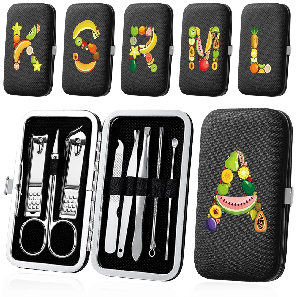 

8Pcs Manicure Nail Clippers Set Stainless Steel Pedicure Kit Portable Organizer Professional Nail Care Tool Fruit Letter Pattern