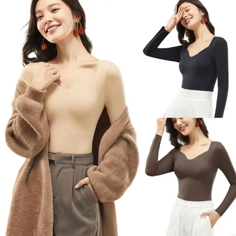 

P8DB Women Thermal Underwear Long Sleeve Top Sweetheart Neck Thin Intimates T-Shirt