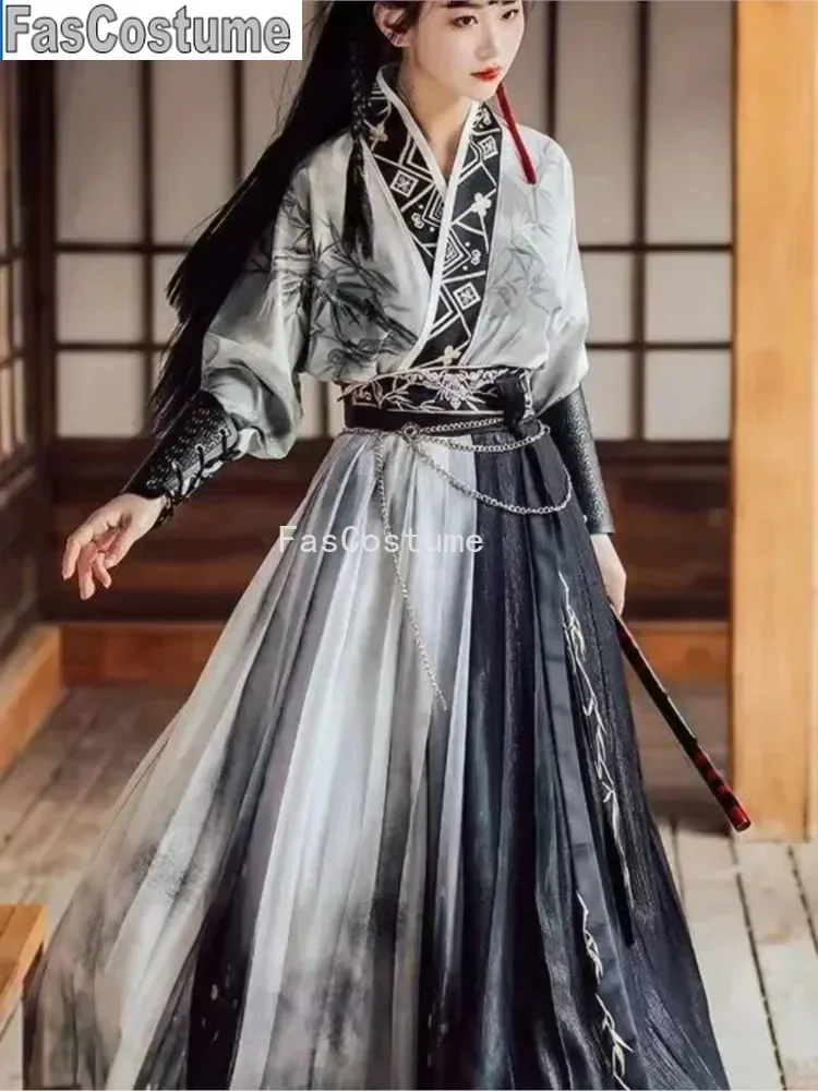 

FasCostume, китайский традиционный костюм ханьфу, платья для косплея, женское черное крутое готическое платье династии SONG, китайская одежда унисекс