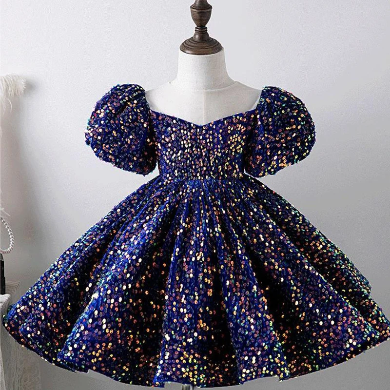 

NewSequin Baby Baptism Dresses 1 Year Birthday Dress Blue Tulle Baby Girl Clothing Princess Party Christening Tutu Gown Vestido