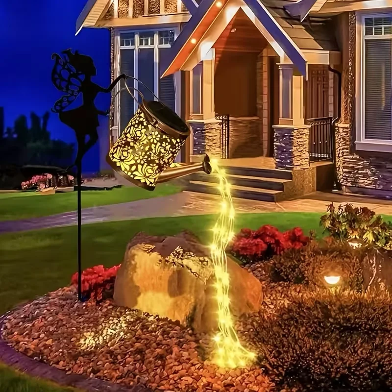 Solar Fairy Watering Can Lights Vintage Metal Garden Decor Outdoor Solar Hanging Kettle Light Waterproof Villa Yard Decoration