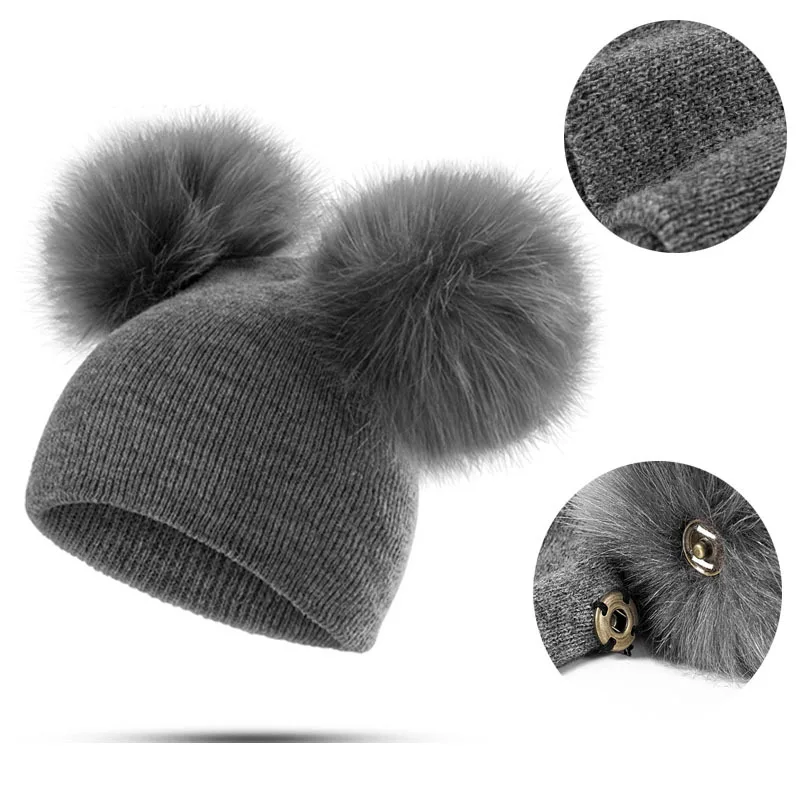 Fur Ball Baby Winter Hat for Girls Boys Kids Knitted Beanie Baby Cap Infant Bonnet Toddler Hats Baby Accessories 1-3Y