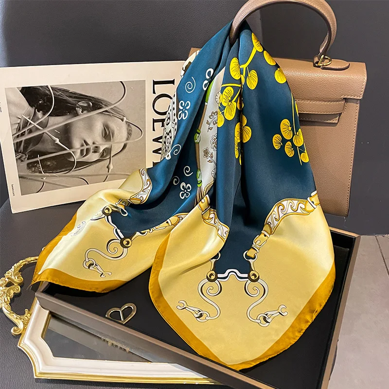 Design Square Scarves Women Cashew nut flower Luxury Headscarf Popular Style 70X70CM Beach Kerchief The Four Seasons Silk Hijab