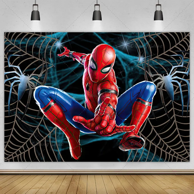 Cartoon Superhero Theme Photography Backdrop Happy Birthday Party Banner Photo Background Decoration Studio Booth Props