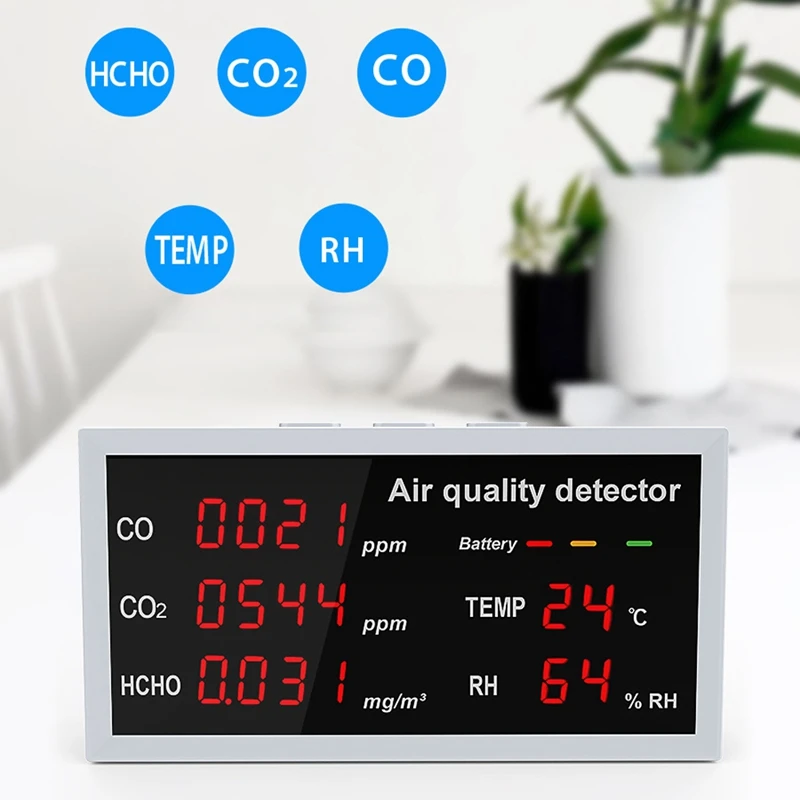 HOT SALE 5 In 1 Multifunctional Detector LED Display CO CO2 HCHO Temperature Humidity Monitor Air Quality Detector Indoor Outdoo