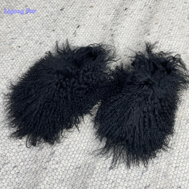 

Wholesale Women Fashion Furry Slides Luxury Fluffy Customized Mogolian Fur Slippers Soft Fur Sandals