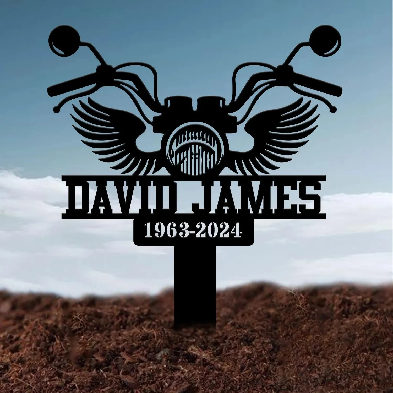 Custom Motorcycle with Wings Memorial Plaque Stake Personalized Rider Memorial Metal Stake Biker Name Sign Sympathy Sign