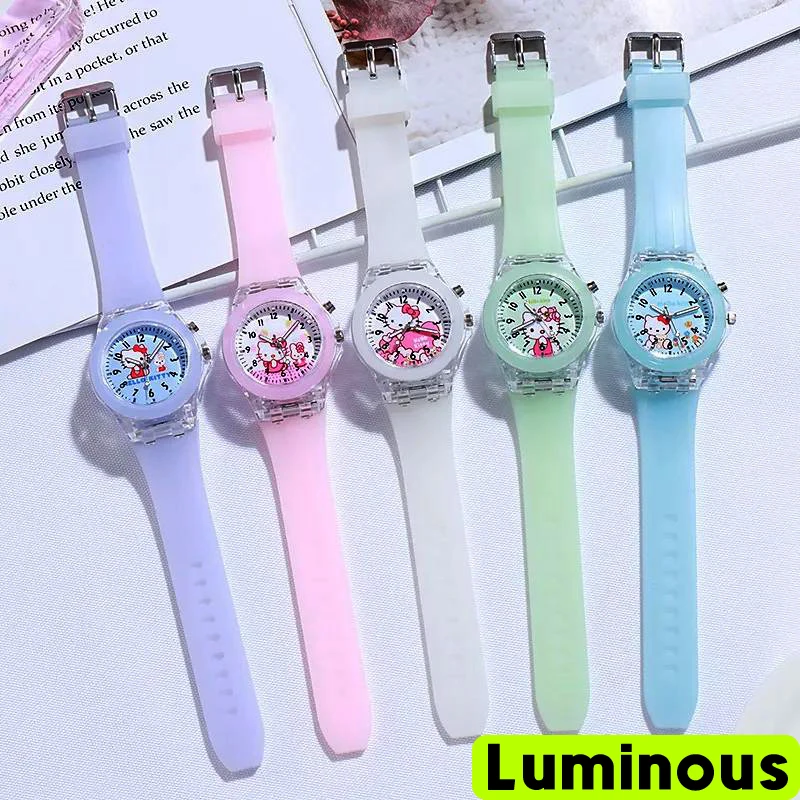 Funny Kids Watch Luminous Cartoon LED Digital Watch,Soft Silicone KT-Cat Style Watch for Kids Gift Watch