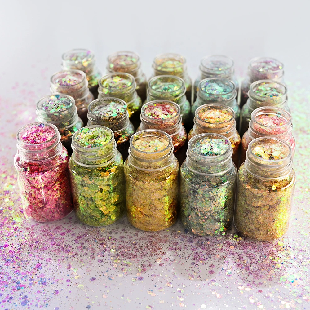 20ML Holographische Nagel Glitter Pulver Pailletten Meerjungfrau Dekoration Glänzende 3D Nagel Pailletten DIY Maniküre Charms Glitter Pulver Flocken