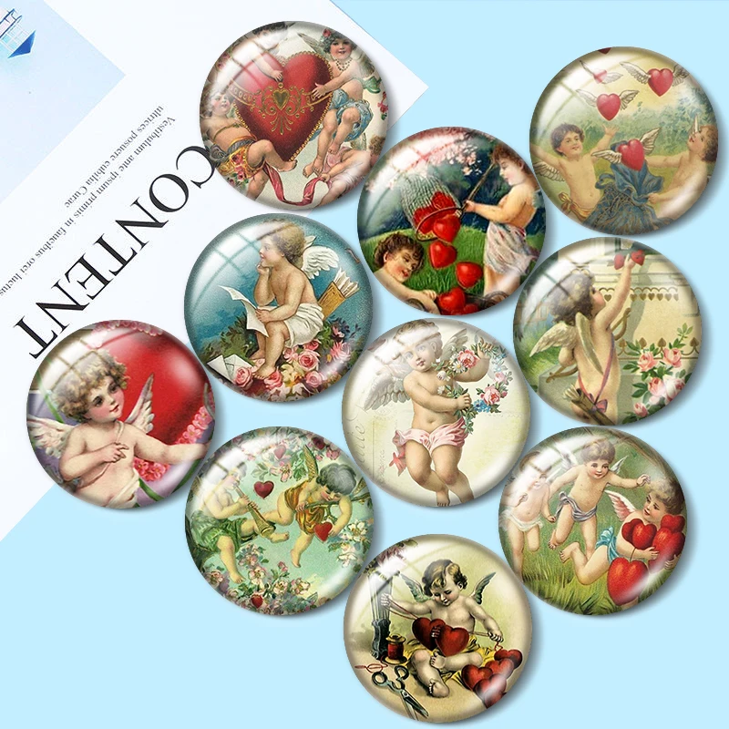 Vintage Victorian Valentine's Day Cupid with Heart 10pcs18mm/20mm/25mm Round photo glass cabochon demo flat back Making findings