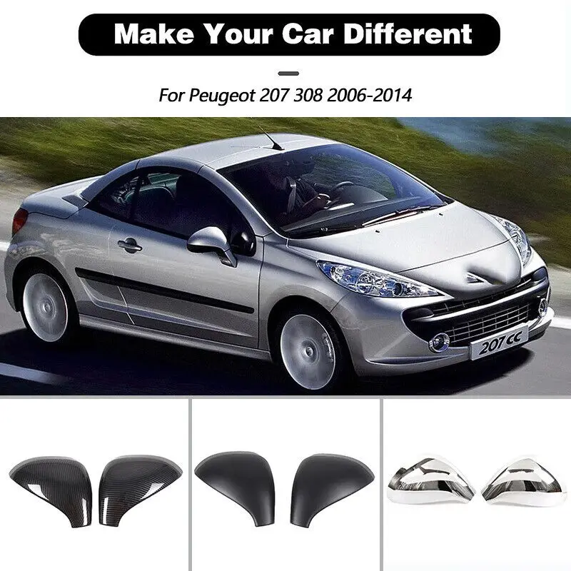 ABS Carbon Fiber Texture Car Side Door Rear View Mirror Cover for 2006-2014 Peugeot 207 308 Car Accessories