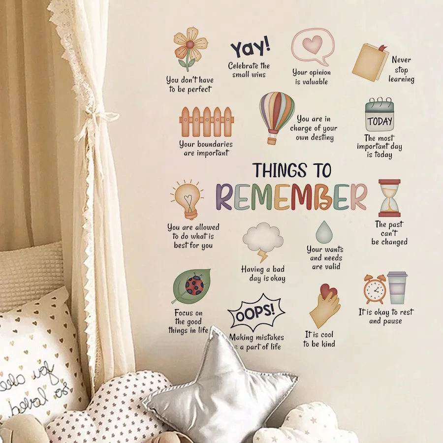 Positive Life Tips English Phrases Self-Adhesive Anime Wall Stickers, Inspirational Quotes Waterproof Removable Decals