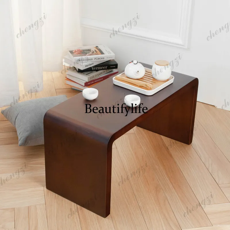 Solid wood movable balcony bed coffee table sofa   c-shaped u-shaped side table simple, living room bedroom table