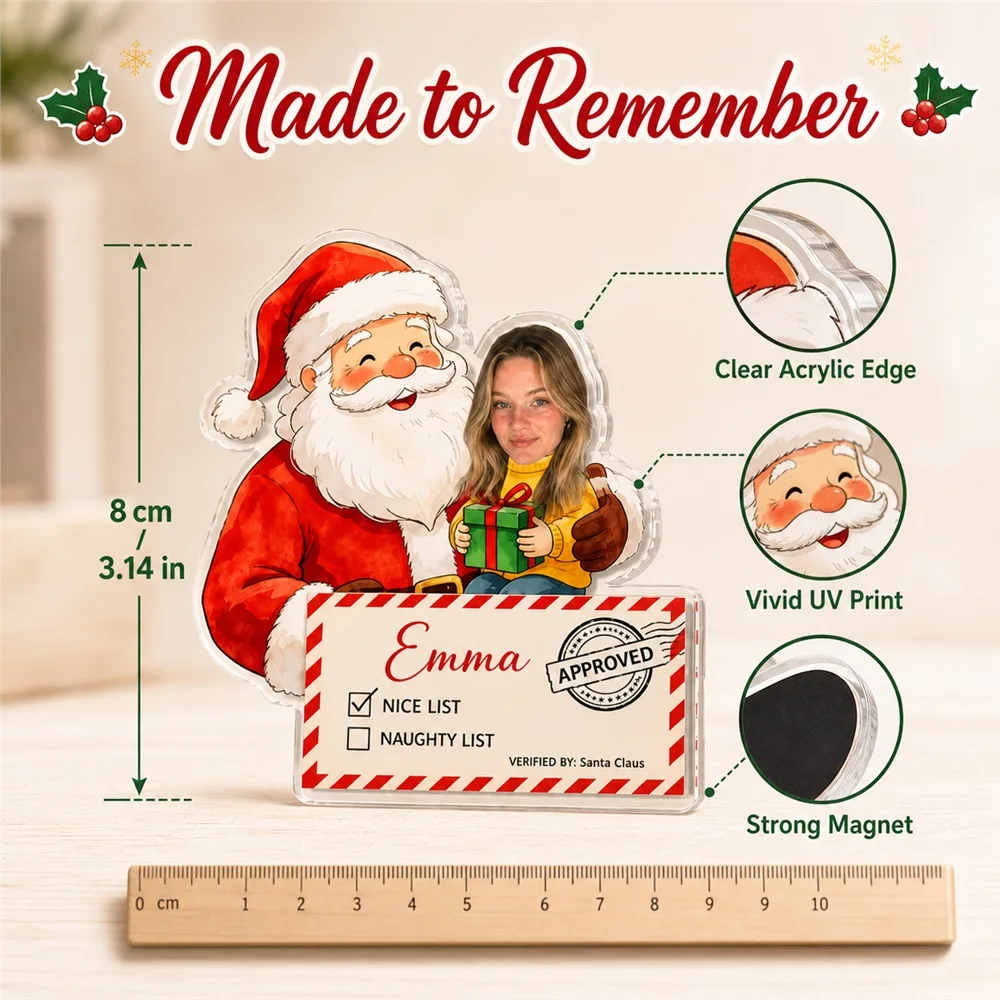 Personalized Photo And Name Christmas Refrigerator Magnet,Nice List Keepsake For Holiday Kitchen Decor,Gift For Family,Friends