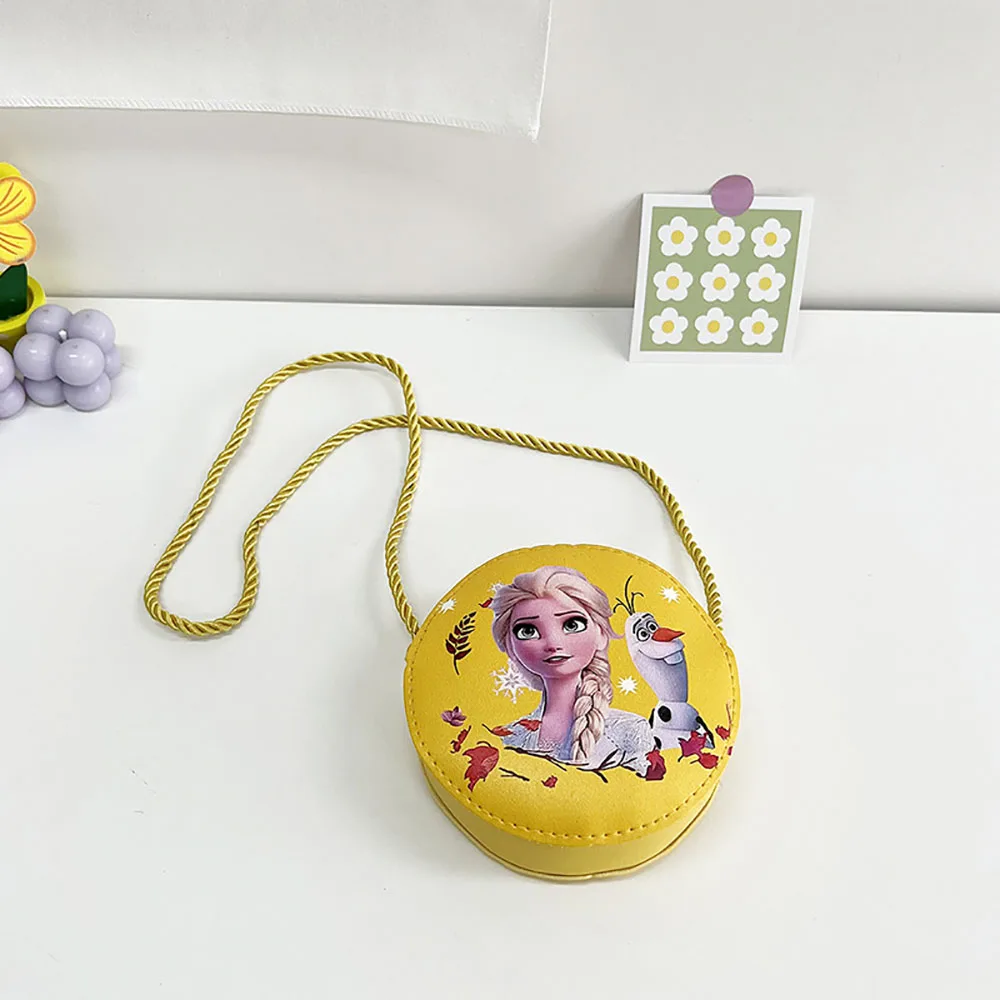 Disney Kids Crossbody Bag Frozen Princess Shoulder Bag Girl Cartoon Elsa Coin Purse Cute PU Leather Handbag Small Round Bag