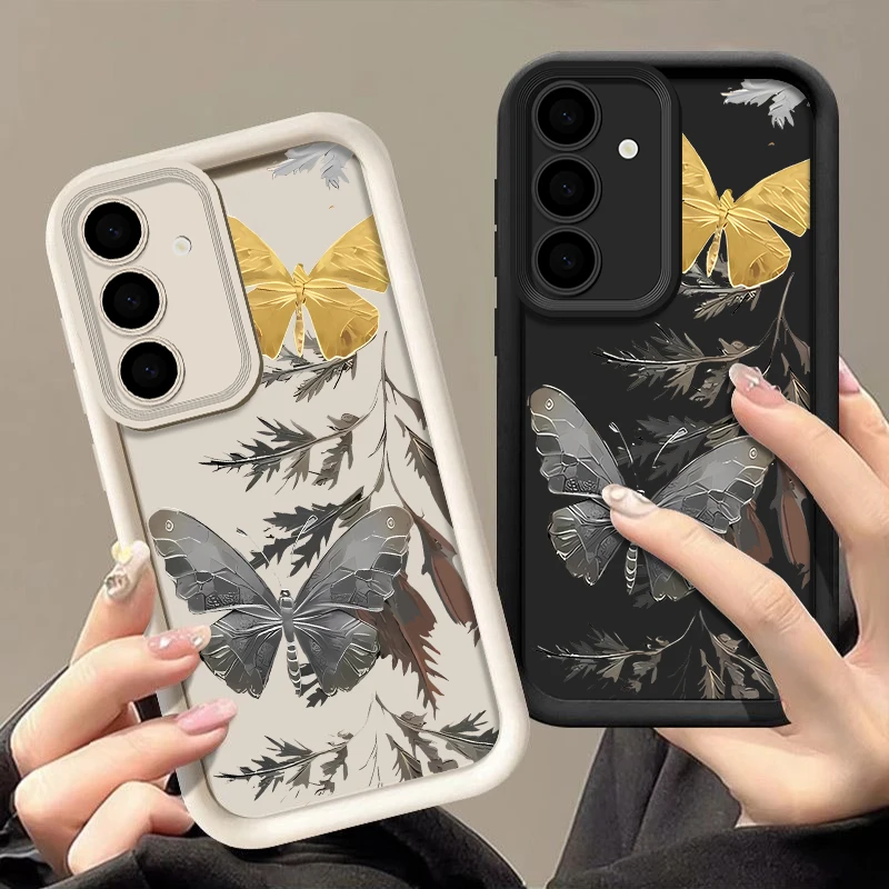 Schmetterling Silikon Fall für Samsung Galaxy S25 Rand S24 S23 Ultra S22 Plus A56 A36 A26 A16 A55 A35 A15 A54 S24 S21 S23 FE Abdeckung