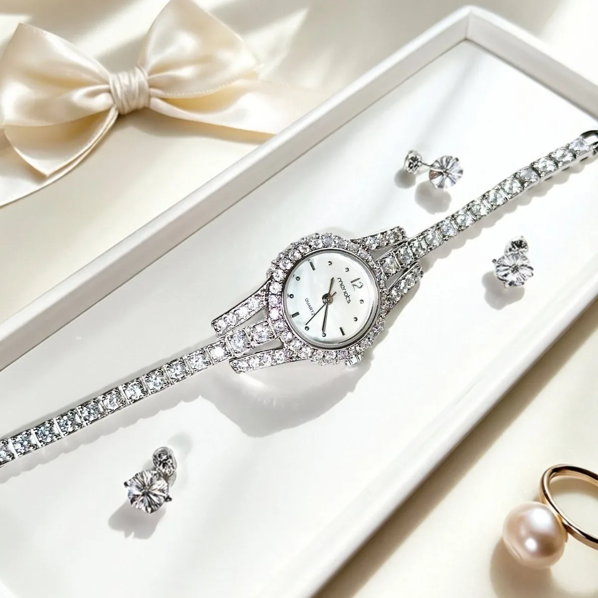 Luxury Full Diamond Micro Zirconia Women Watch Copper Case Slim Bracelet Quartz Wristwatch Exquisite Ladies Gift