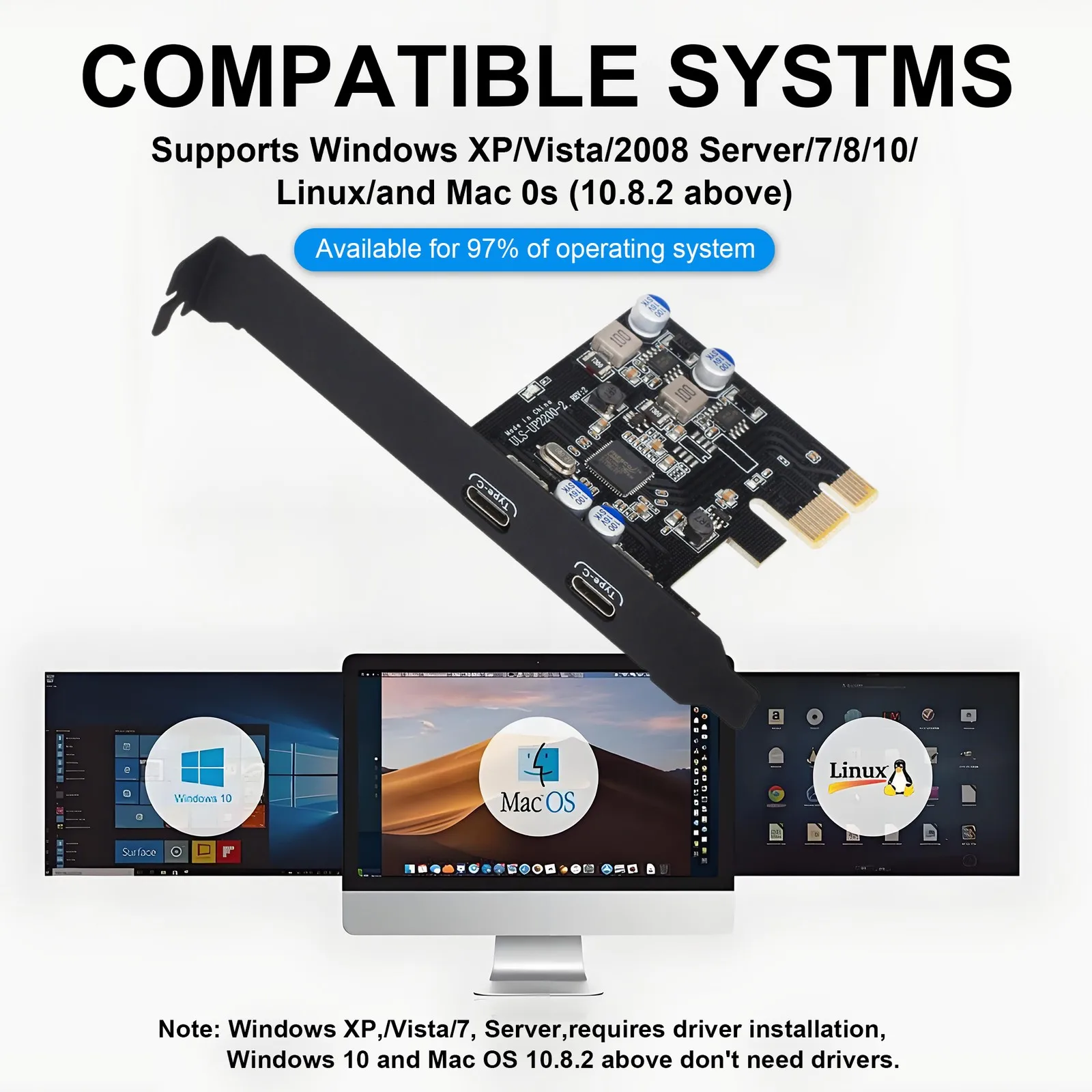 PCIe to USB C Card, 2 Ports USB 3.1 Gen 1 Type C Expansion Card for Desktop PC