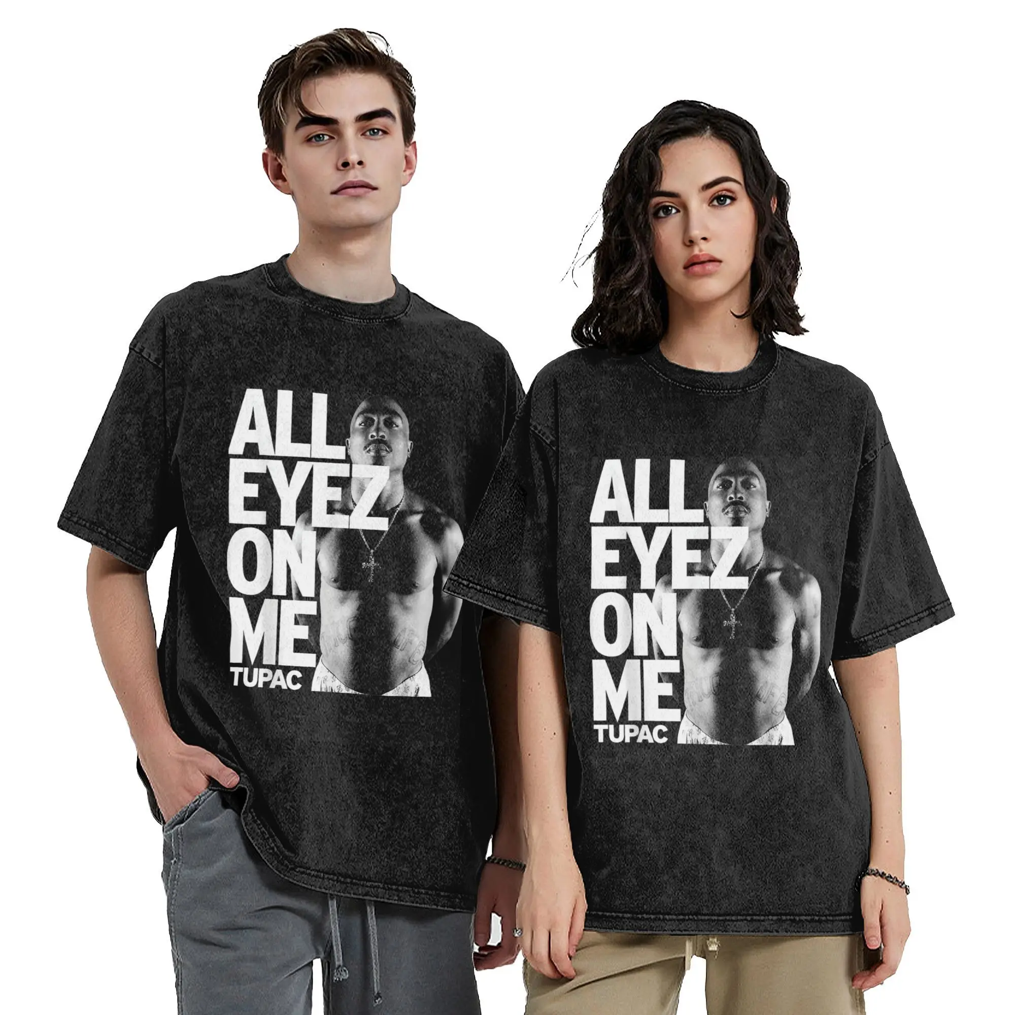 

Tupac 2pac All Eyez Music Винтажная стираная футболка для мужчин и женщин в стиле хип-хоп Креативная футболка из 100% хлопка с круглым вырезом и короткими рукавами Одежда