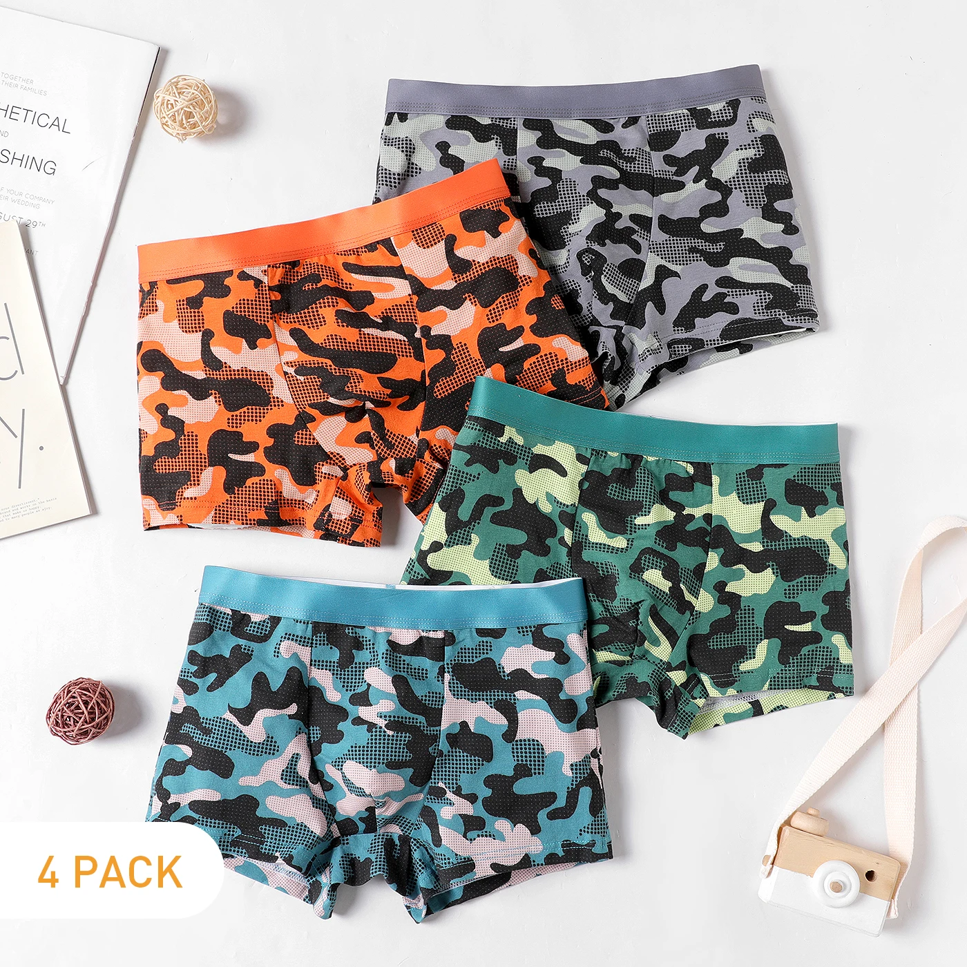 

PatPat 4Pcs Kid Boy Camouflage Boxer Briefs Underwear