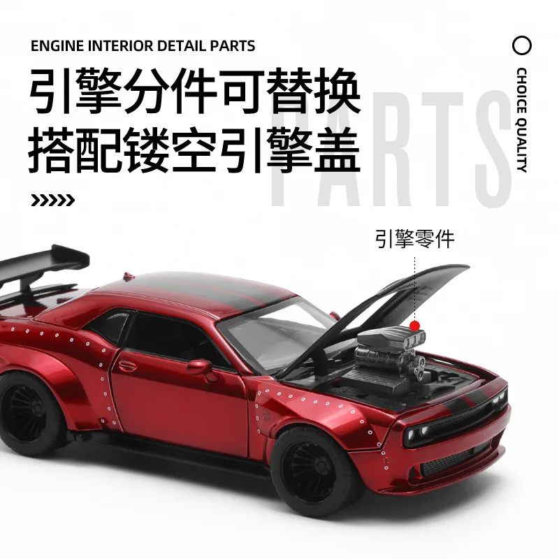 รถของเล่น SRT Doge Challenger รุ่นปรับแต่ง สำหรับรถเหล็กหล่อขึ้นรูปขนาด 1:36 ของเล่นรถแบบดึงหลังพร้อมเสียงและไฟ LED