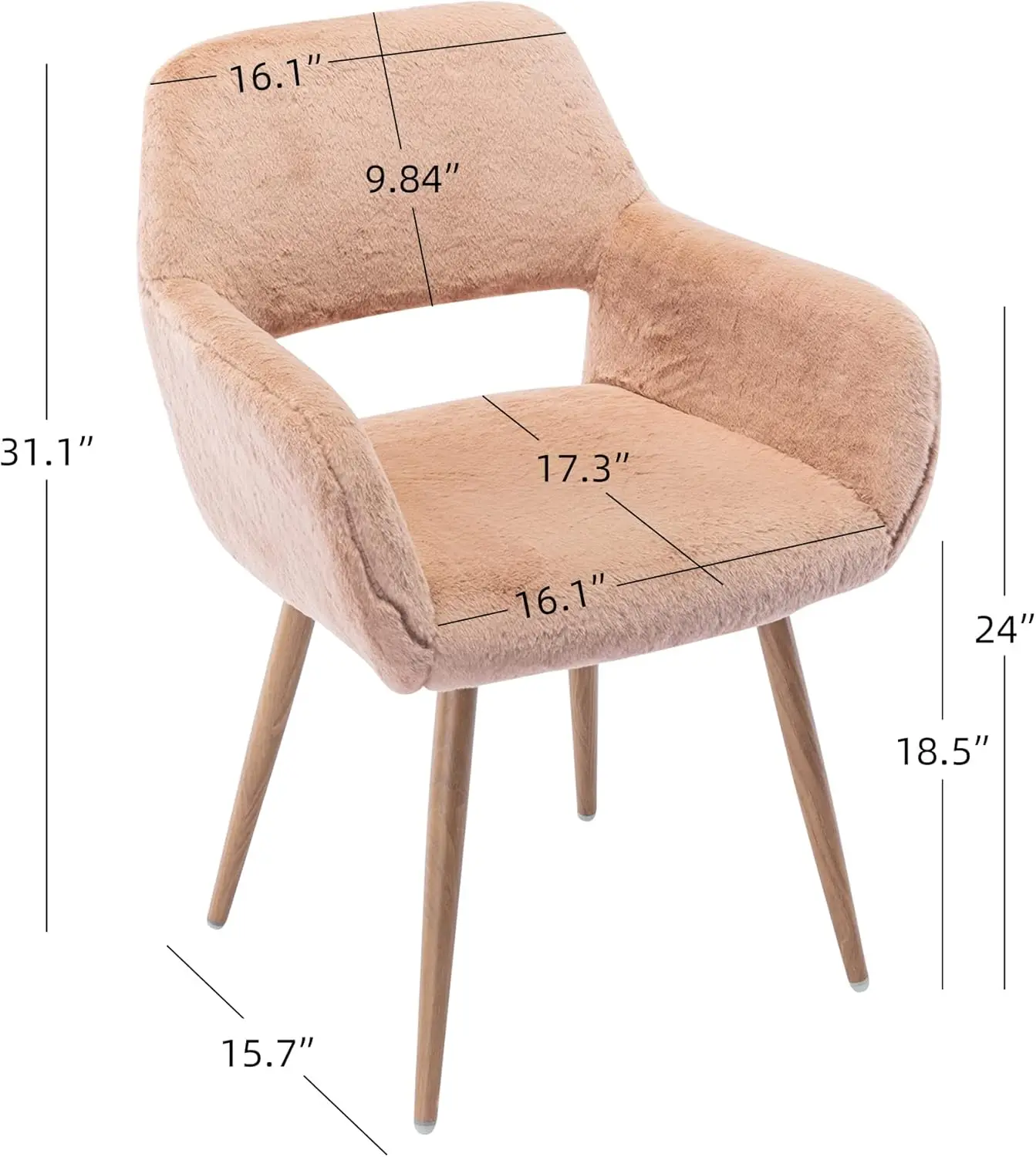 SSLine Faux Fur Vanity Chair Elegant Camel Furry Makeup Desk Chairs for Girls Women Modern Comfy Arm Chair