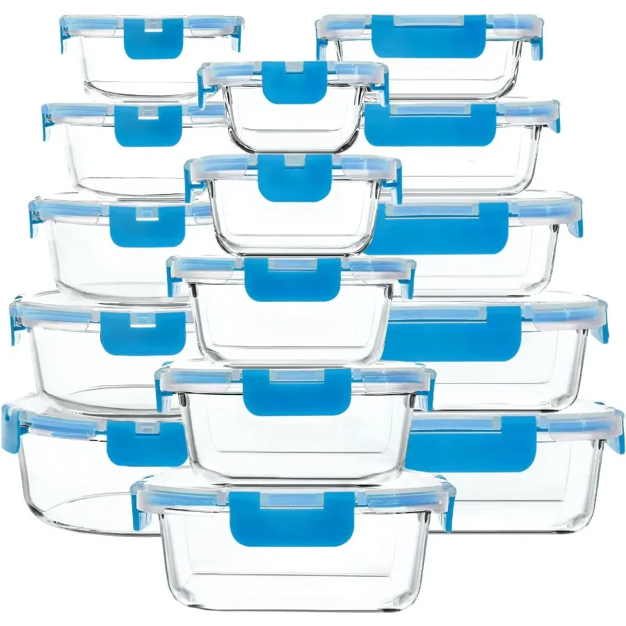 

M MCIRCO 30 Pieces Glass Food Storage Containers with Upgraded Snap Locking LidsGlass Meal Prep Containers Set Airtight Lunch C