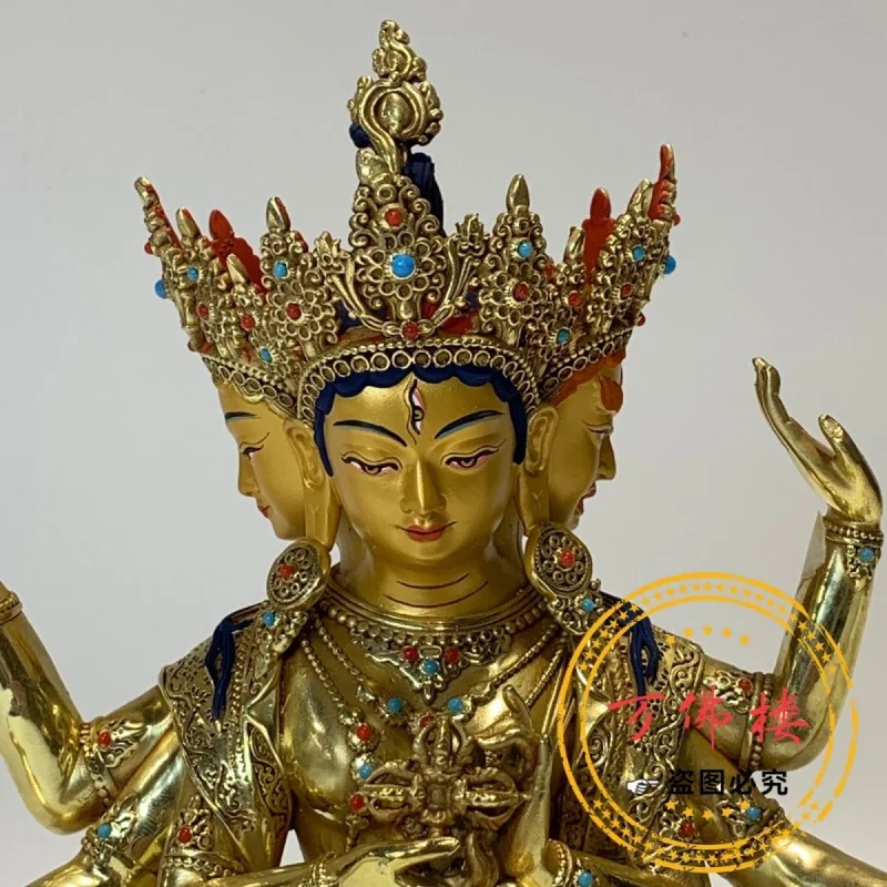 7-Inch Ushnisha Vijaya Copper Gilt Tibetan Buddha Statue Home Auspicious Decoration New Delicate Mosaic 21cm