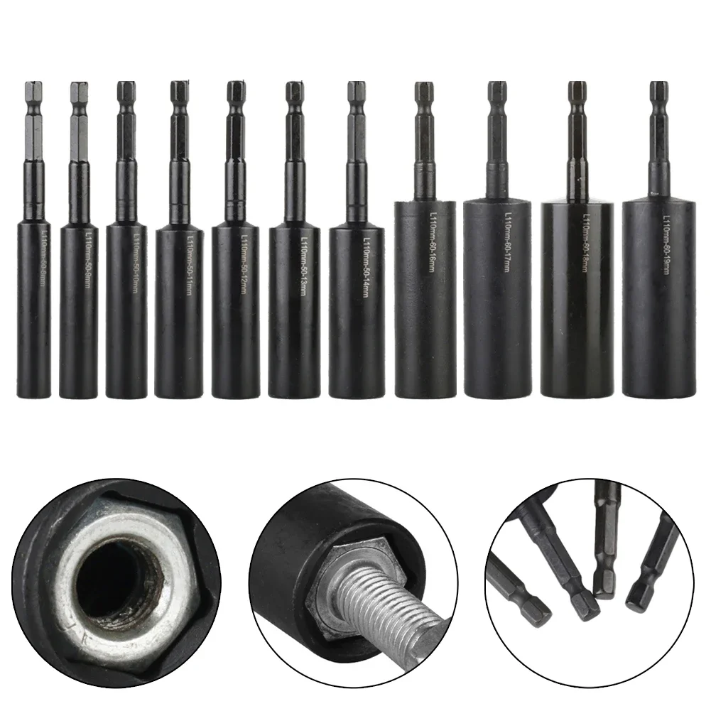 

110mm Hexagon Socket Wrenches Hexagon Nut Driver Drill Bit H8-H14 Deepen Sleeve Adapter For Carpentry Workshop Work Repair Tools