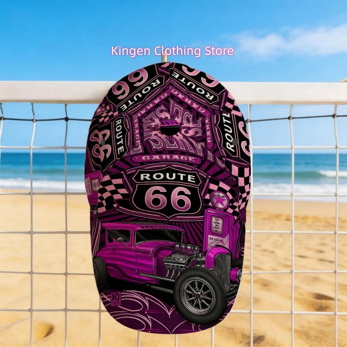 1pc Featuring a Hot Rod Route Sixty Six Design, This All-Over Print Duckbill Hat Has a Fitted Closure, Making It Perfect for Cas