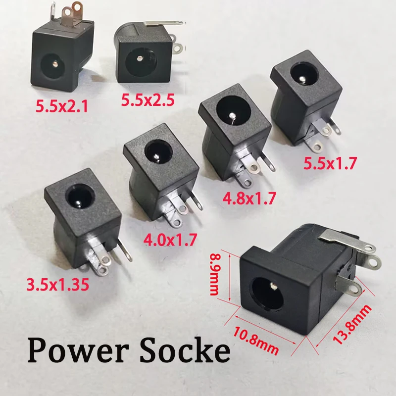 10/20PCS 3-pin Plug-in Circular Pin Power Connector Socke 3.5x1.35/4.0x1.7/4.8x1.7/5.5x1.7/5.5x2.1/5.5x2.5mm For Electronics